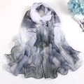 Elegant lotus leaf print summer silk scarf for beach sun protection and casual styling - Black and White