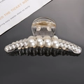 Macro view of transparent hair claw clip with white pearls and XW D-309 engraving - 2# Transparent Graduated Pearl Claw