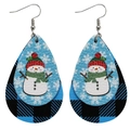 Boucles d'oreilles festives de Noël en cuir avec bonhomme de neige et motif écossais bleu - Blue Plaid Snowman (10253)