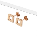 Rose gold square geometric hollow stud earrings in stainless steel on white background - One Pair / Rose Gold