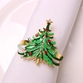 Christmas tree napkin ring with green enamel finish and sparkling colorful rhinestones - Pine Tree