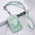 Vertical ID card holder with green marble pattern, matching lanyard, and silver retractable reel - Retractable Lanyard Set / Light Green