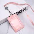 Pink marble PU leather ID card holder set with retractable reel and matching lanyard - Retractable Lanyard Set / Pink