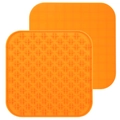 Set of two orange silicone pet lick pads with non-slip cross texture for slow feeding - Orange Cross Texture Smooth Back