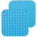 Blue silicone pet licking mat set with grid texture for slow feeding and suction base - Blue Grid Texture Smooth Back
