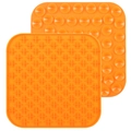 Bright orange silicone pet licking mat featuring cross-texture and suction cup backing - Orange Cross Texture with Suction Cups