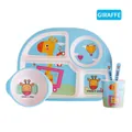 5-piece giraffe themed bamboo fiber kids dinnerware set with divided plate in blue - Giraffe