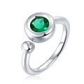 Detailopname van S925 zilveren ring met een ronde groene moissaniet van 1 karaat - S (Hong Kong Maat 9-11) / In het lab gekweekte smaragd