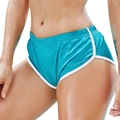 Pantaloncini sportivi blu lucido da donna con bordino bianco e vita elasticizzata - Taglia S / Verde