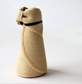 Foldable natural straw sun visor hat for women with portable roll-up design and strap - Beige