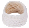 Detail showing white knit exterior with thick beige fleece lining for thermal neck warmer - White / 25cm Length x 22cm Width