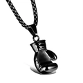 Solid black stainless steel punk boxing glove pendant necklace for men and women - Black Large with 4*60mm Pearl Chain