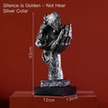 Modern silver abstract Silence is Gold sculpture on a black base for home decor - Silver Hear No Evil - 171011