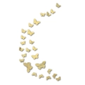 Artistic layout of 25 golden acrylic mirror butterfly wall decals in a curved pattern - Gold