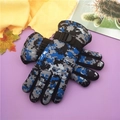 Kids warm winter ski gloves with blue camo pattern and adjustable wrist straps - Blue