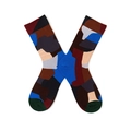 Detail of crew socks with colorful geometric patchwork design in cotton-style fabric - One Size / Lost