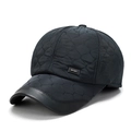 Men's winter black quilted baseball cap with ear protection and SPORT logo patch - Adjustable / Navy Blue