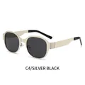 Gafas de sol con montura metálica plateada y lentes gris oscuro de diseño redondo - Montura Plateada Lentes Grises Negras (C4)