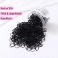 500 pieces of thickened black elastic hair ties in a clear cylindrical storage container - Solid Black