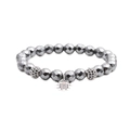 Faceted hematite beaded bracelet with silver Hamsa hand charm and crystal spacers - Silver Evil Eye Hamsa Hand
