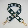 Adjustable dark green wide shoulder strap with white daisy pattern and gold hardware - No.10 Green Flowers