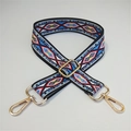 Adjustable bohemian geometric strap for handbags with golden metal lobster clasps - Gold Buckle / No.11 Blue Rhombus
