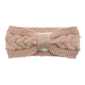 Winter knitted twist headband with plush lining and bow knot in dusty rose pink - Shrimp Pink