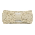 Winter cable knit headband in beige featuring warm fleece lining and a knotted bow design - Cream