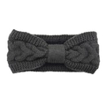 Dark charcoal grey cable knit headband with a twist bow design for winter warmth - Dark Gray