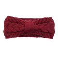 Winter burgundy cable knit headband with warm faux fur lining and bow design - Burgundy