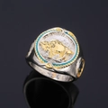 Vintage Buffalo coin ring in silver and gold tones with blue enamel detail - US 6 / Two Colors