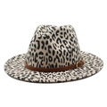 British style leopard print wool fedora hat with brown leather belt and gold buckle decor - M (56-58cm) / Beige