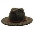 British style leopard print wool fedora hat with brown leather band and gold buckle - M (56-58cm) / Army Green