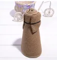 Foldable open top straw sun hat in dark beige with black elastic strap for easy storage - Light Coffee