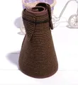 Chapeau de soleil pliable en paille marron foncé avec design enroulable et lien noir - Enfant (53-55CM) / Café Foncé