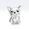 925 Sterling Silver Bulldog Charm with high polish finish and black enamel eyes for bracelets - Bulldog