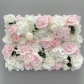 Detail showing artificial pink and white rose and hydrangea flower wall panel texture - European Light Pink