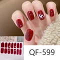 Detail of red Christmas nail stickers with white reindeer patterns on warm knit fabric - Bright Red Reindeer Silhouette Style (QF599)