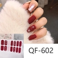 Detail of QF-602 Christmas nail stickers featuring snowflakes and matte red glitter designs - Matte Red and White Snowflake Style (QF602)