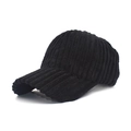 Classic black corduroy baseball cap with striped texture and curved brim in 45-degree view - Adjustable / Black