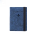 Portapassaporto RFID slim in pelle blu scuro con cinturino elastico e icona aereo - Blu