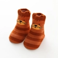 Toddler non-slip socks with orange striped knit and cute 3D cat face pattern - S: 0-1 Year / Red Tiger