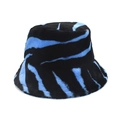 Cappello bucket invernale in peluche con motivo muccato blu e nero per donna - Stampa Zebra Blu e Nero