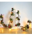 Detail of Christmas pine needle garland with warm LED lights, berries, and pinecones - New Pine Cone Copper Wire Light-2M 20LED Battery Box