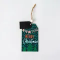 Style 4 Christmas wood tag with Merry Christmas text, green pines and rustic twine rope - No. 4 Green Wishes