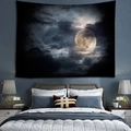 Moon and clouds forest tapestry in large rectangle size for modern bedroom wall decor - Bright Moon Sea of Clouds