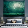 Forest tapestry with full moon and dark trees for bedroom wall decor - Mysterious Night Forest