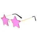 Frameless star shaped sunglasses with translucent pink purple lenses and gold metal temples - Gold Frame Translucent Purple
