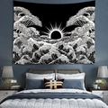 Arazzo astratto con onde e montagne in bianco e nero per la decorazione della camera - Grande Onda Ukiyo-e