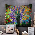 Detail of colorful abstract tree tapestry hanging over a sofa in a modern bedroom décor - 150x180cm / Colorful Tree of Life
